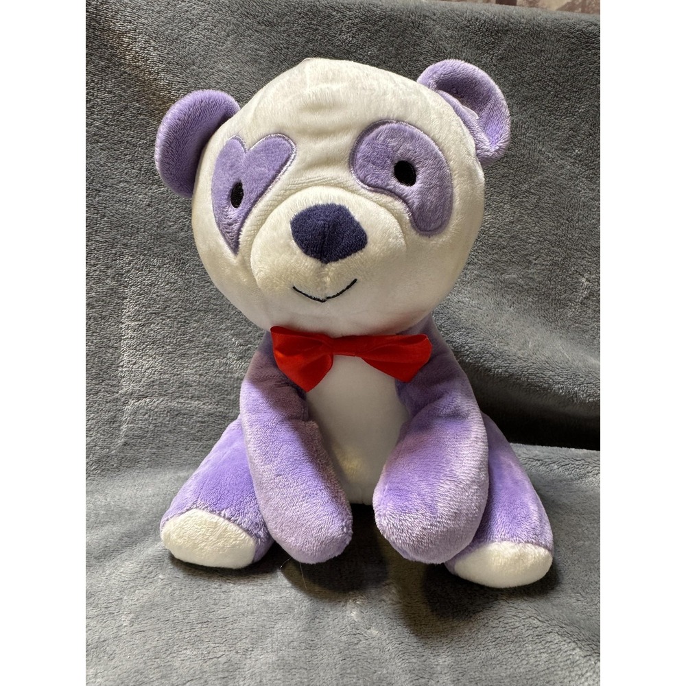 Hallmark Purple Panda‎ Bear Plush Medium Valentine's Day Heart Eye Red Bow Toy